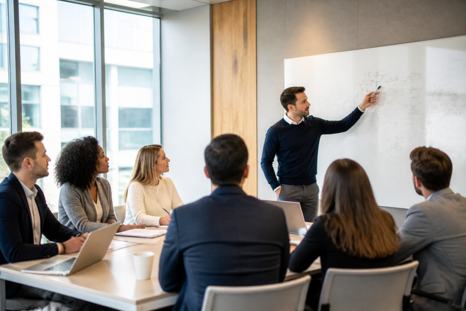 Groupe de professionnels en formation avec formateur