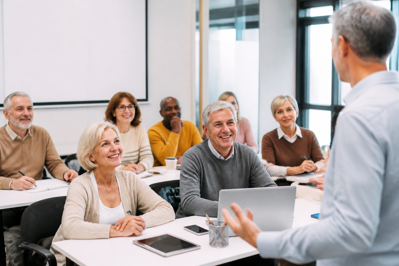 Personnes de plus de 50 ans en formation professionnelle en groupe