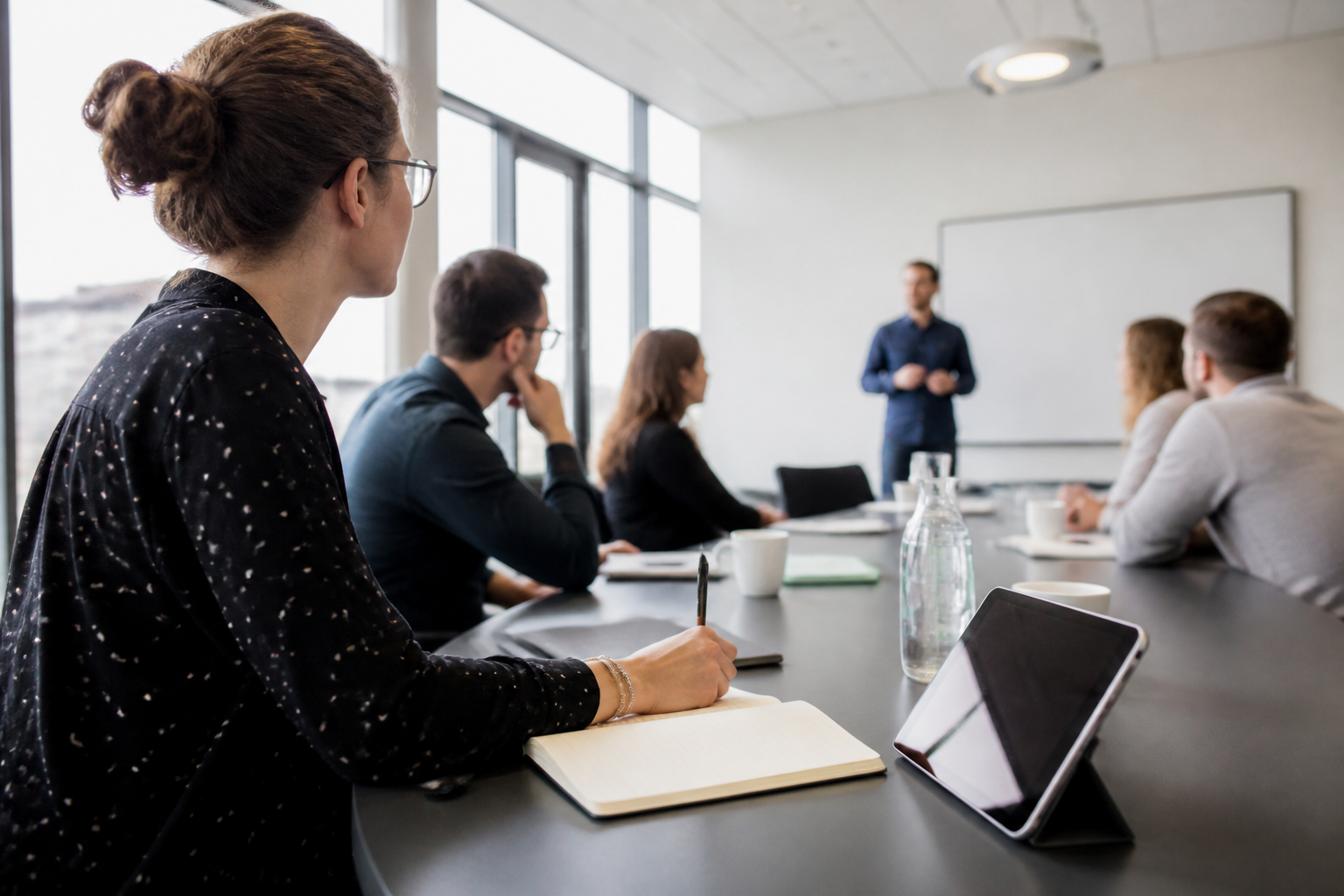 Personne en salle de formation professionnelle à Angers prenant des notes