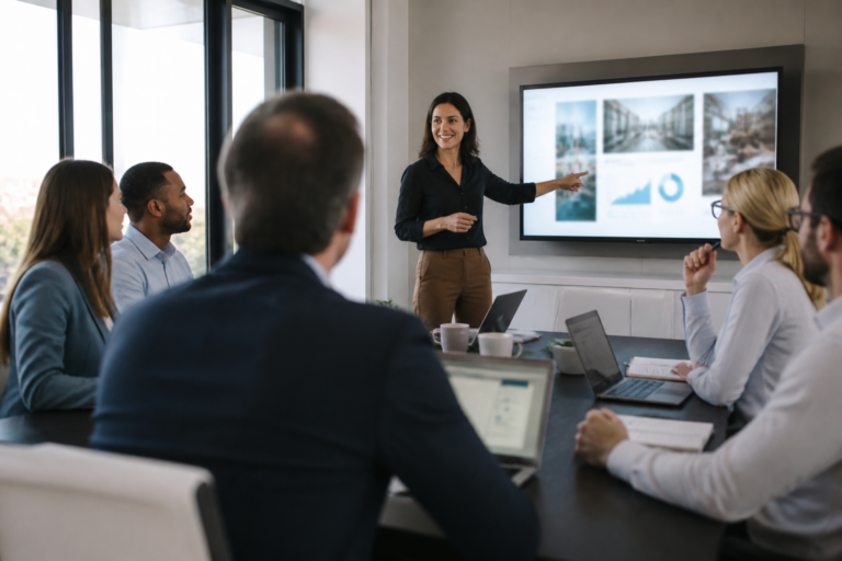 Séance de formation professionnelle avec un groupe de salariés en entreprise