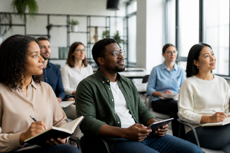 Groupe de personnes en formation professionnelle dans un environnement moderne