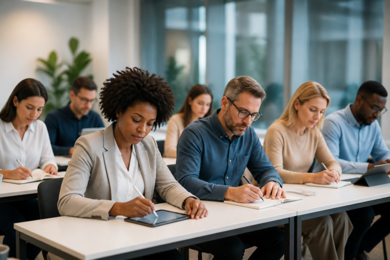 Professionnels en formation dans une salle moderne