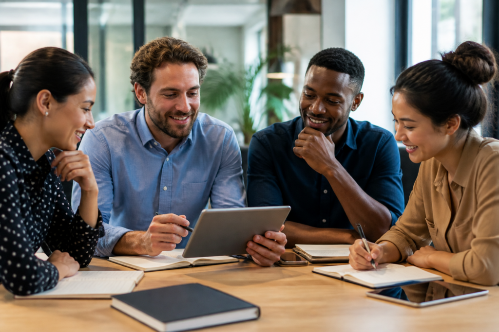 Personnes en pleine formation continue dans un environnement de bureau moderne