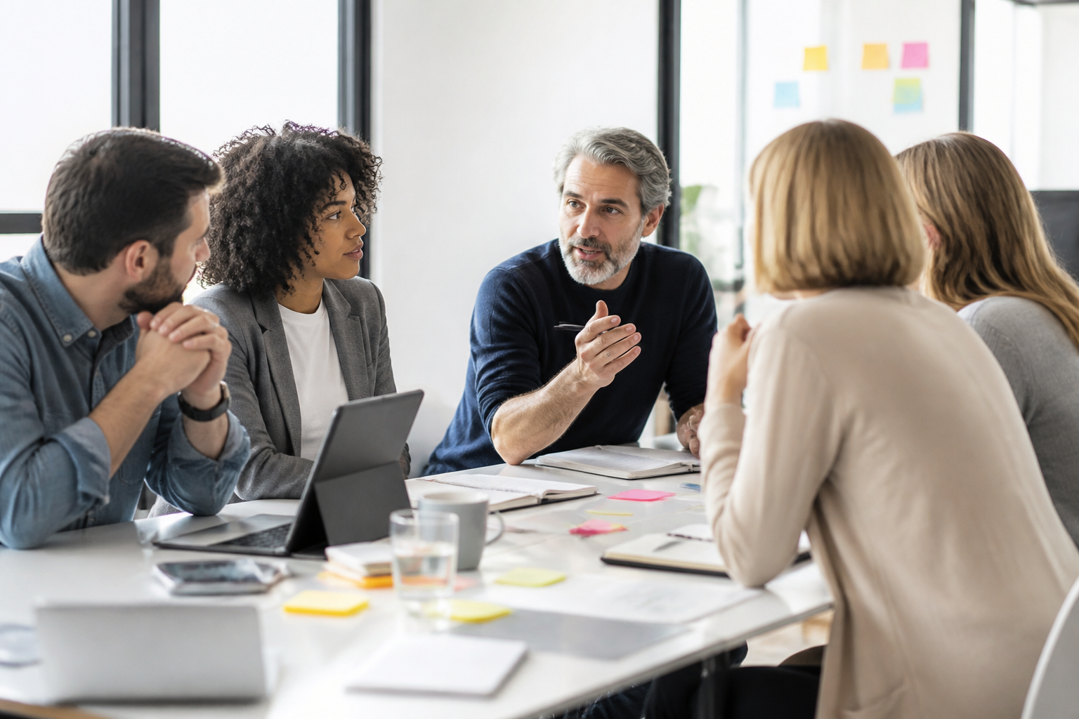 Réunion de travail sur un projet de formation en salle moderne