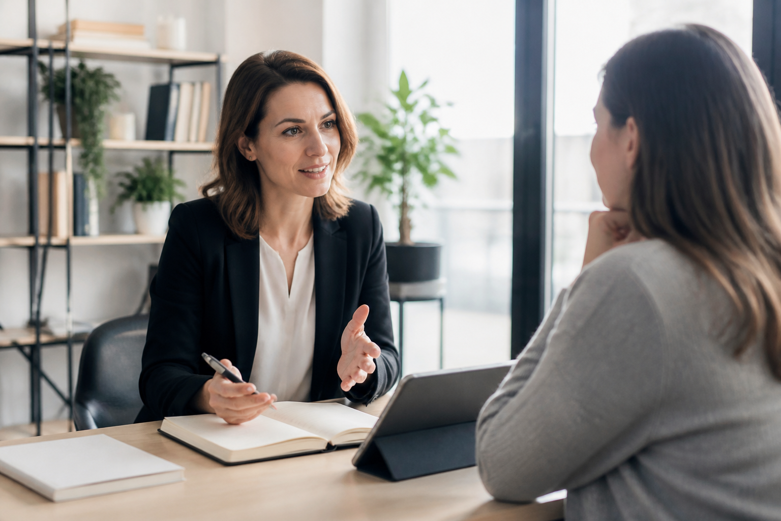 Consultant en orientation professionnelle en séance individuelle avec une personne active