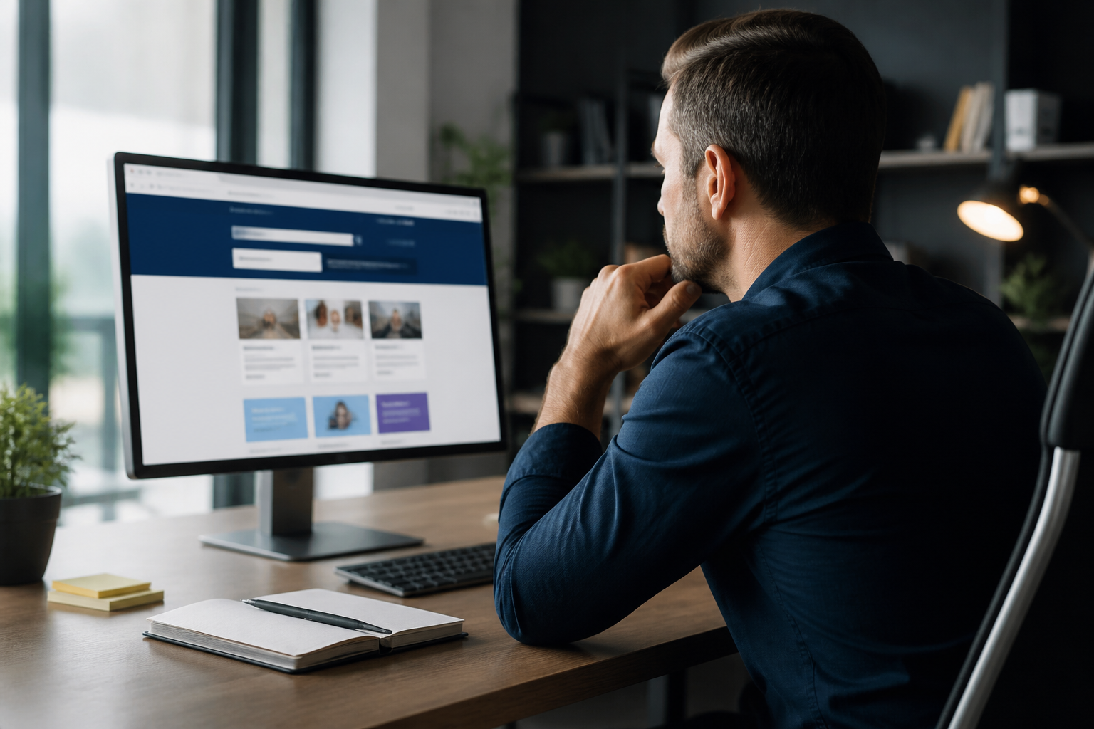 Manager utilisant le site Mon Compte Formation sur son ordinateur dans un environnement de bureau
