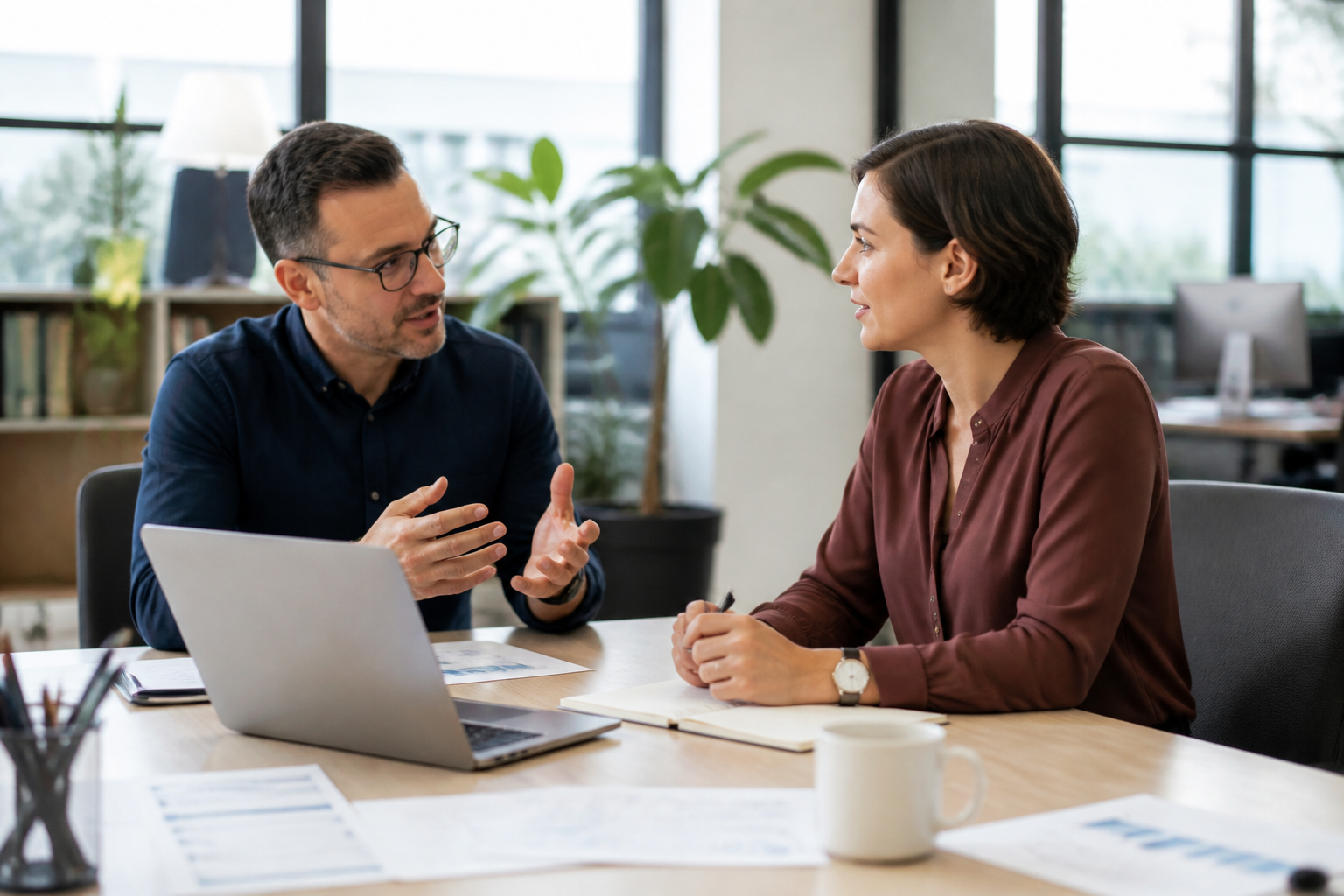Manager et salarié discutant d’un projet de formation professionnelle