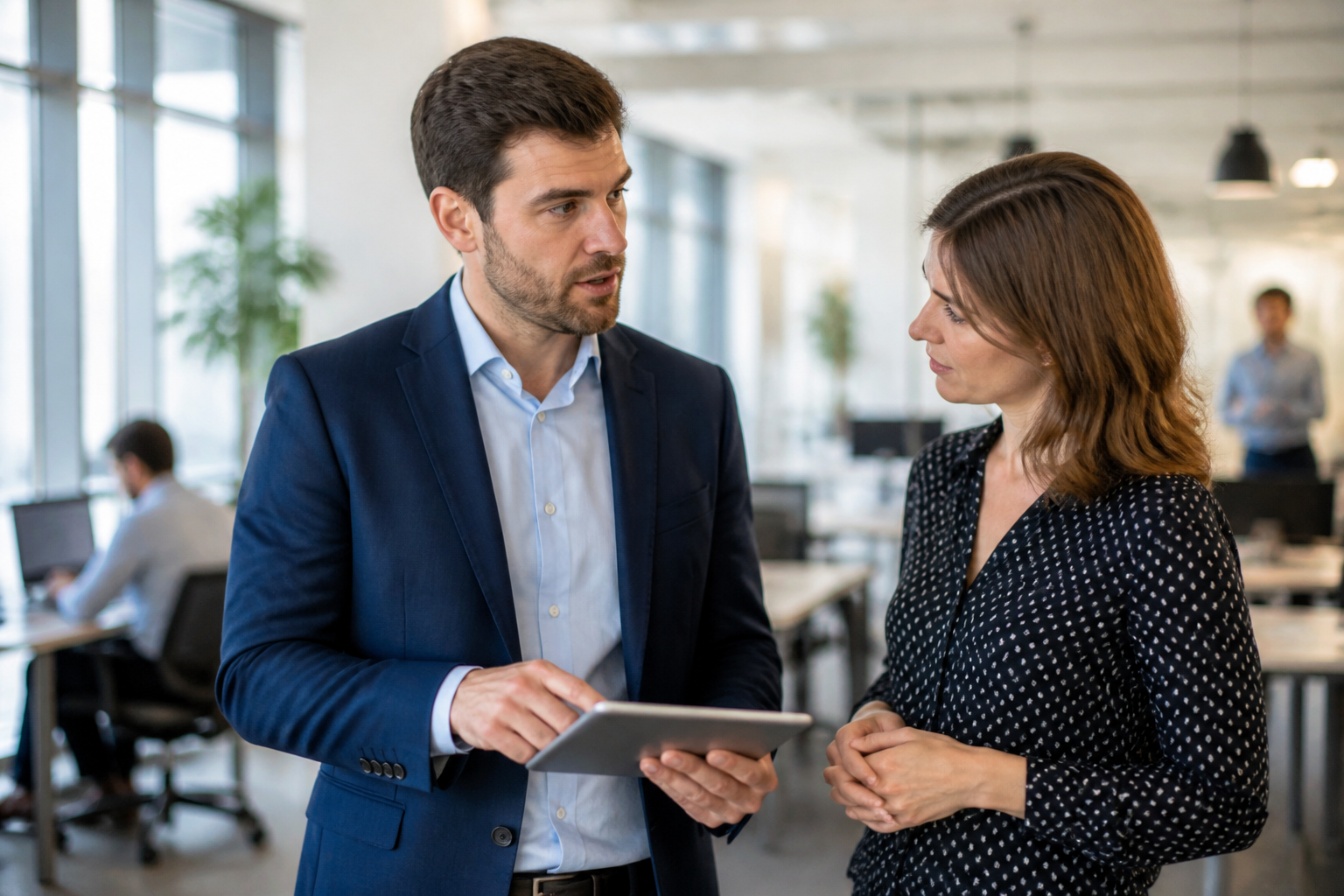 Manager et responsable RH analysant un dossier de formation sur tablette