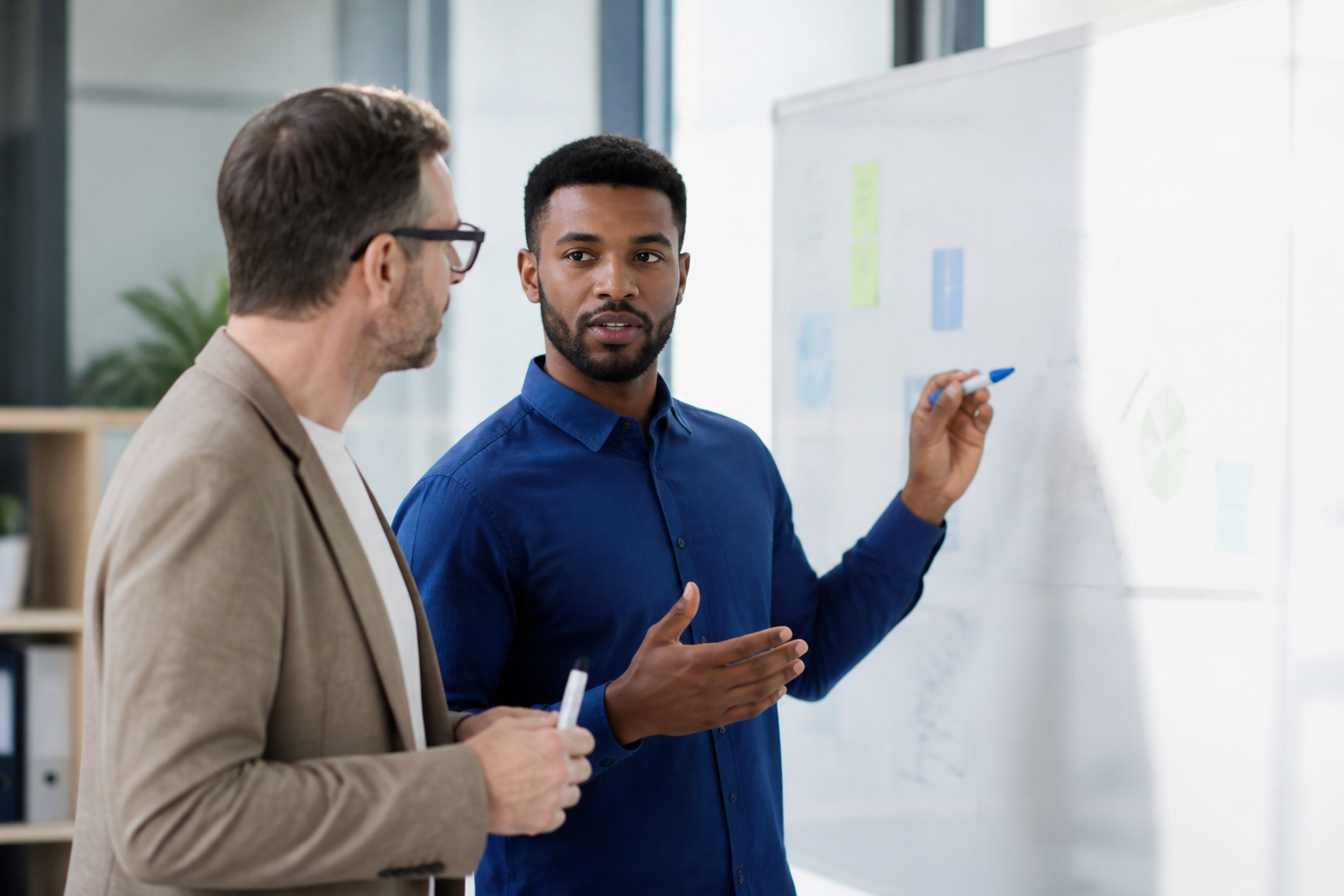 Manager et formateur en séance de préparation de projet professionnel