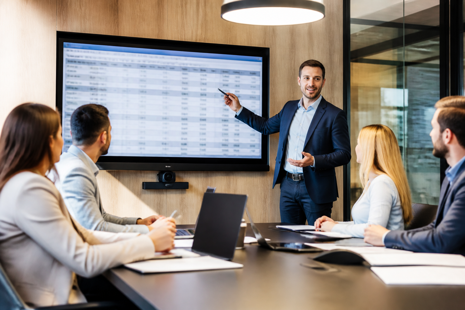 Manager présentant un tableau de financement formation