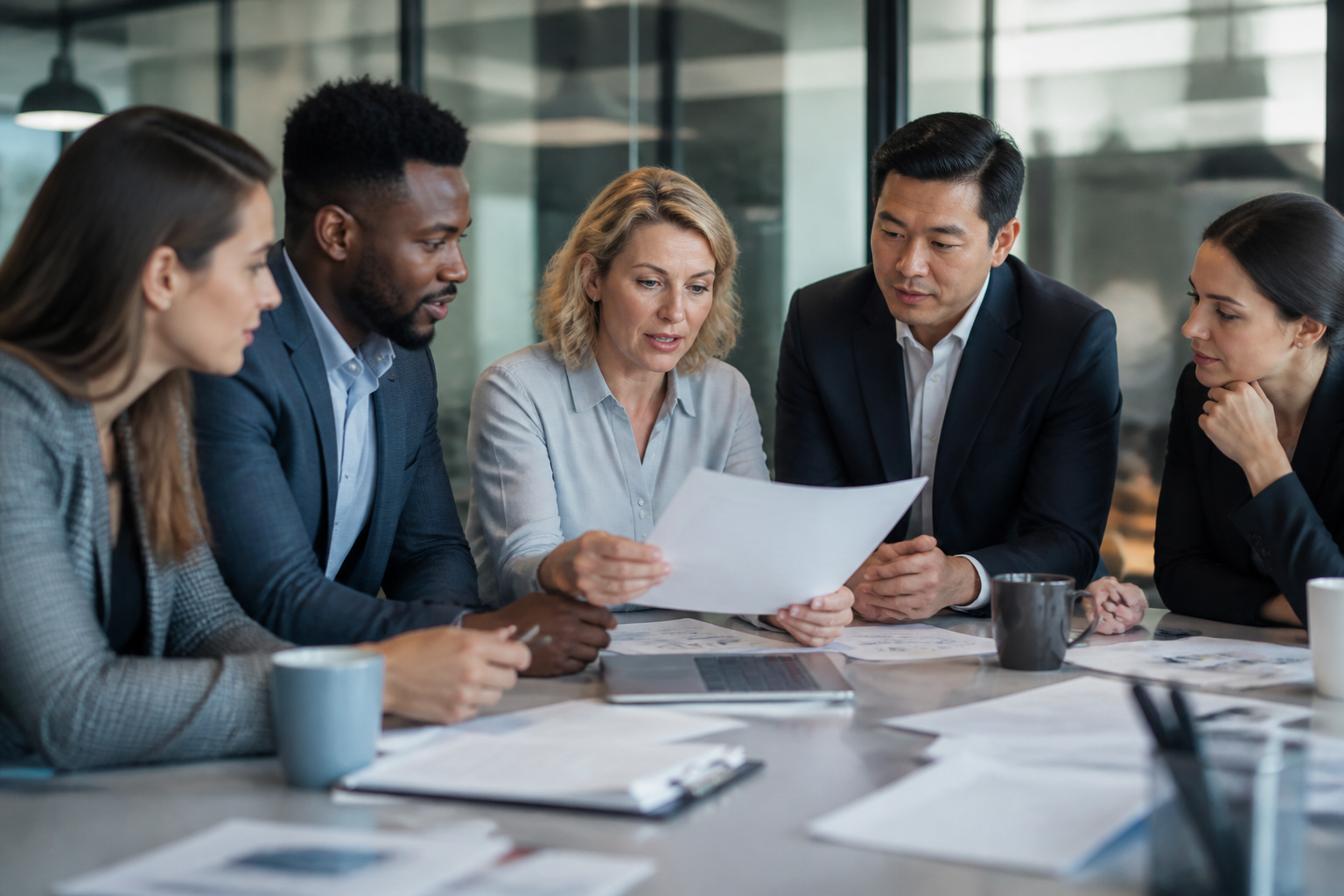 Managers discutant d’un projet de formation professionnelle au sein d’un atelier collaboratif