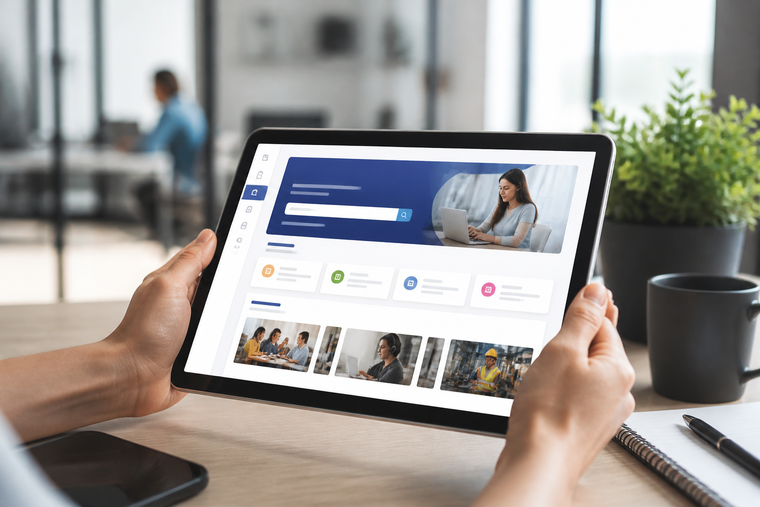 Tablette montrant l’interface de la plateforme Mon Compte Formation dans un environnement de bureau moderne