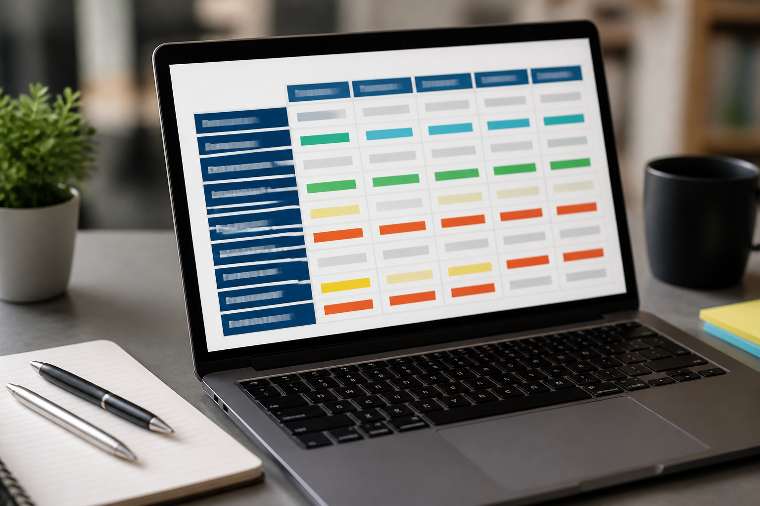 Tableau de compétences affiché sur un ordinateur portable avec annotations