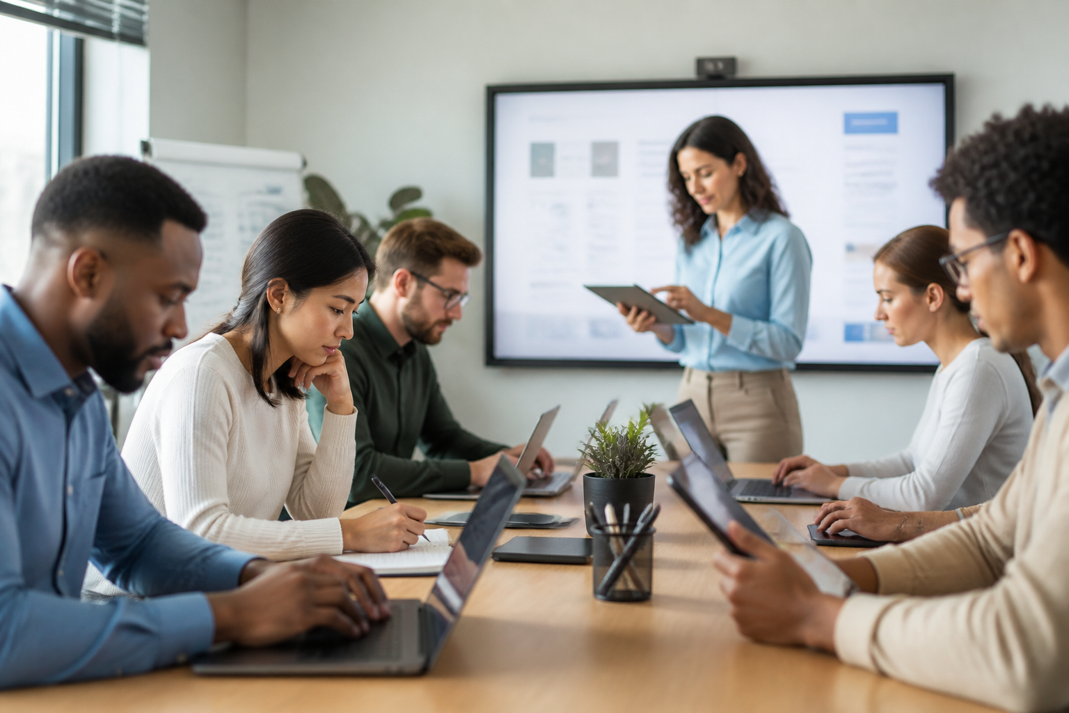 Atelier de formation digital avec participants utilisant des outils numériques