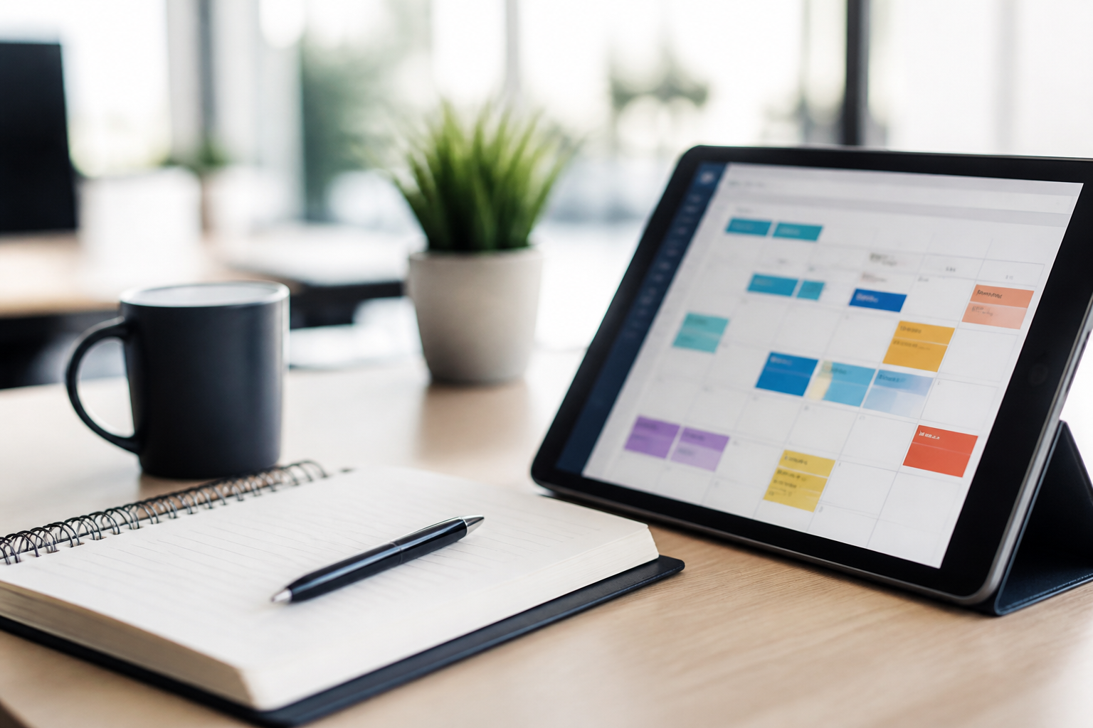 Carnet de notes et tablette avec planning de formation professionnelle