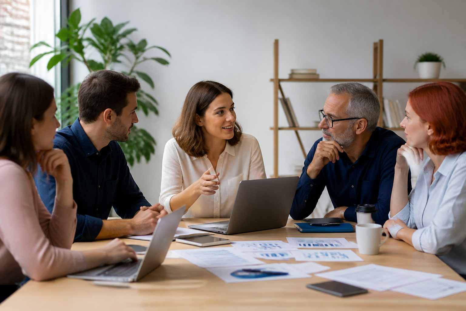 Équipe en réunion discutant d'un projet de formation professionnelle