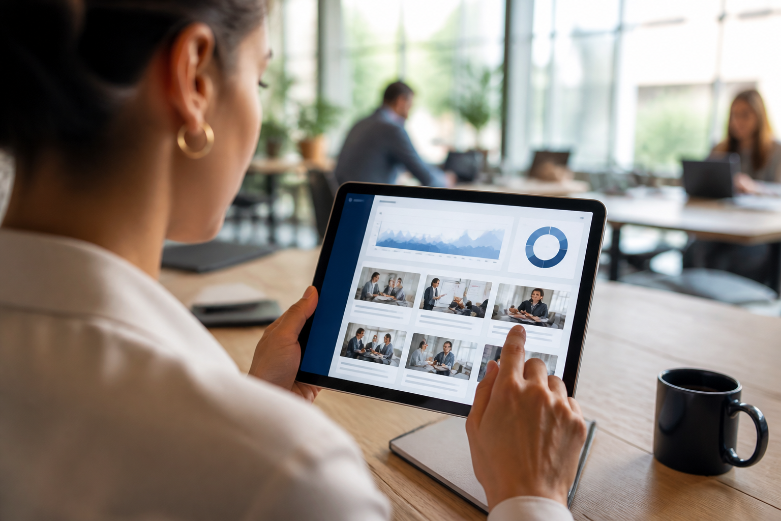 Professionnel consultant une plateforme de formation sur tablette