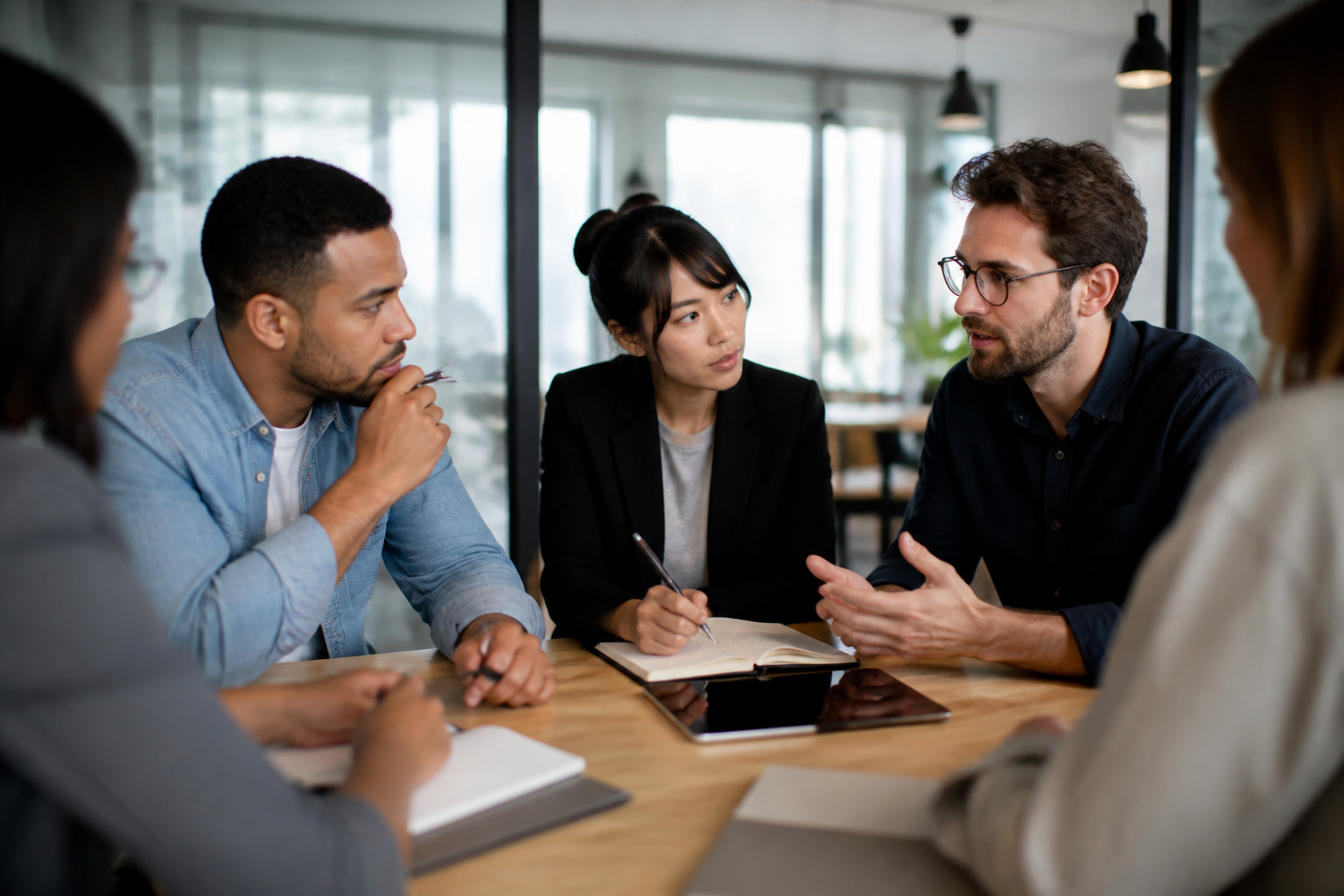 Atelier collaboratif avec outils numériques dans un environnement de travail