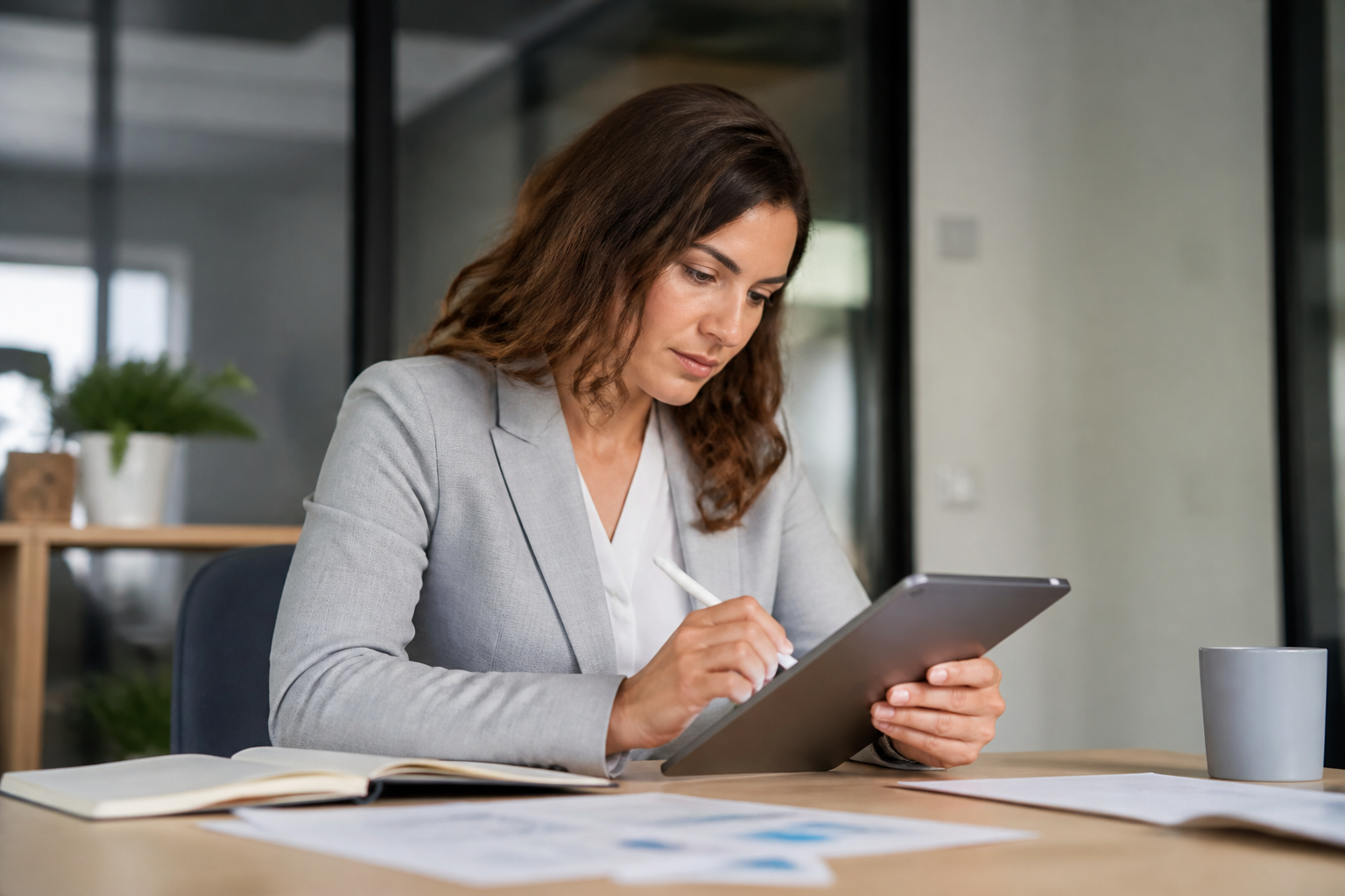 Personne suivant une formation sur tablette numérique dans un bureau