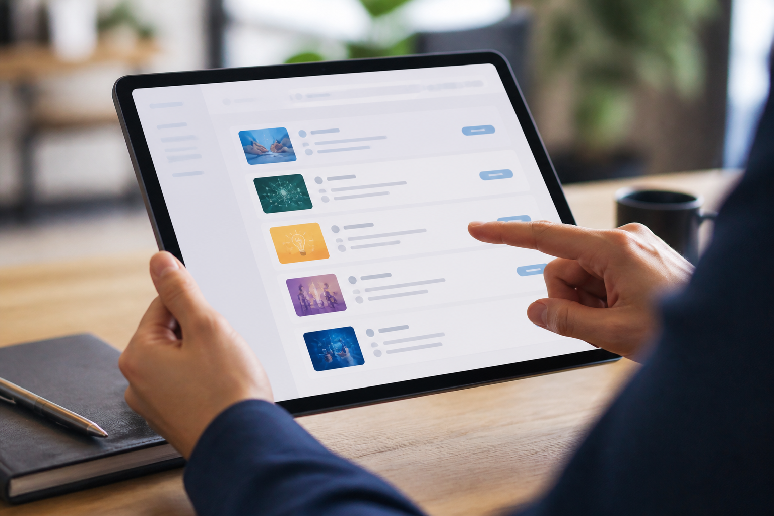 Tablette montrant une interface de plateforme CPF avec liste des formations éligibles
