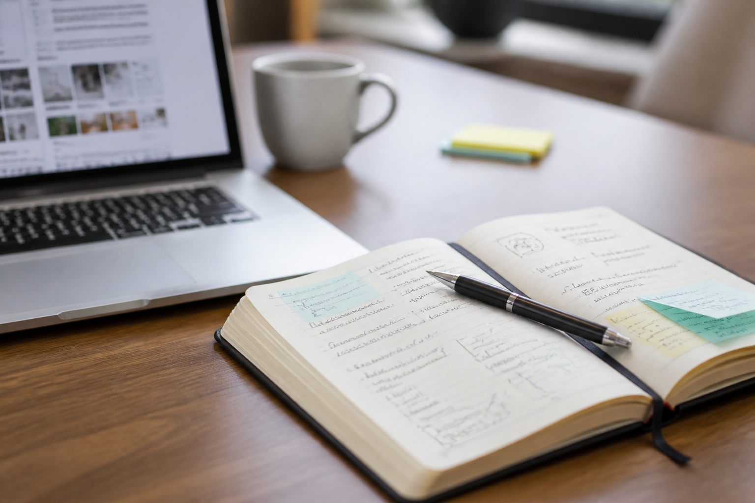 Carnet et ordinateur portable avec notes de formation professionnelle