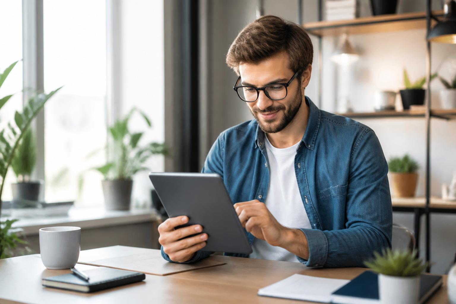 Jeune professionnel consultent son compte CPF sur tablette numérique