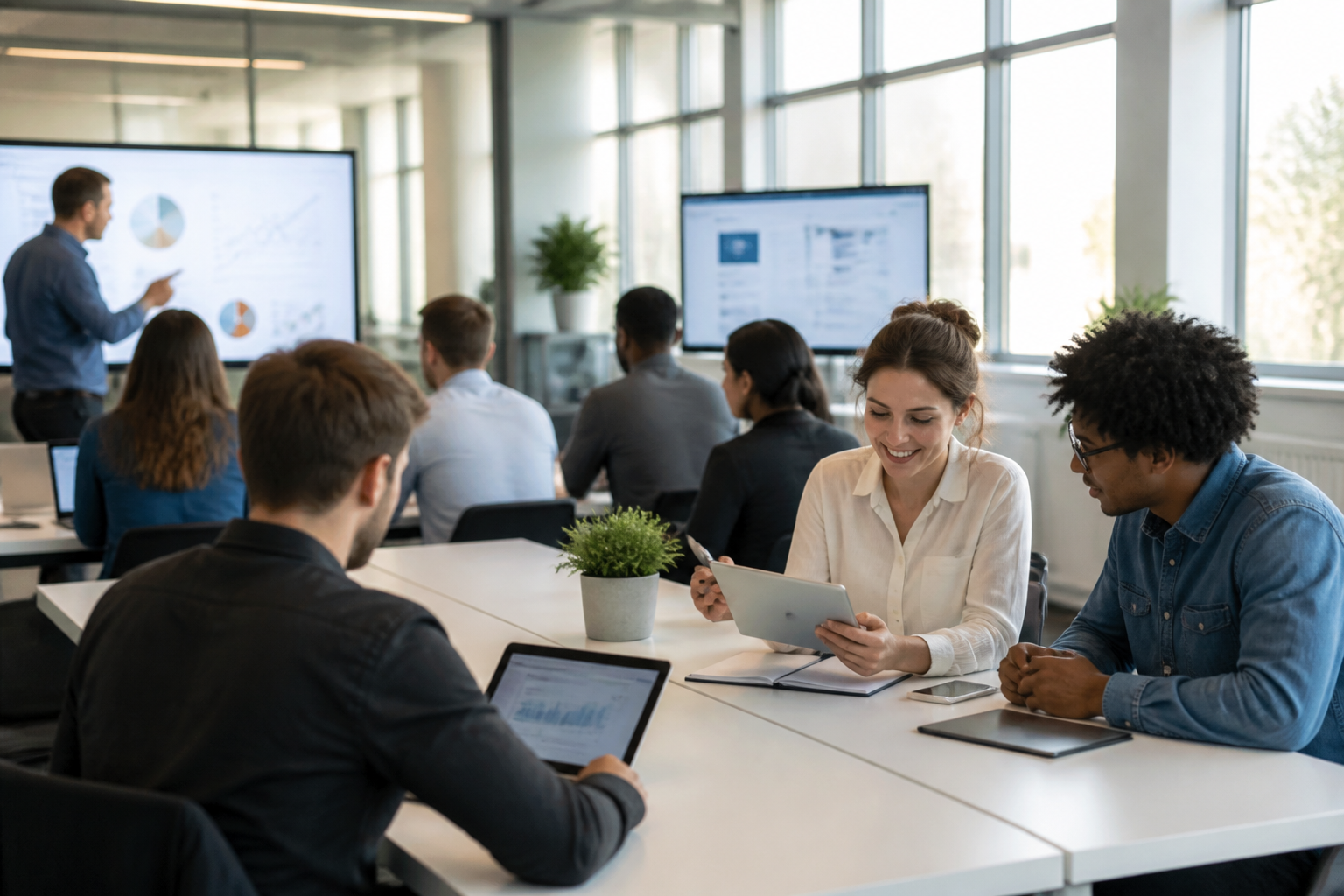 Personnes en atelier formation dans un bureau moderne