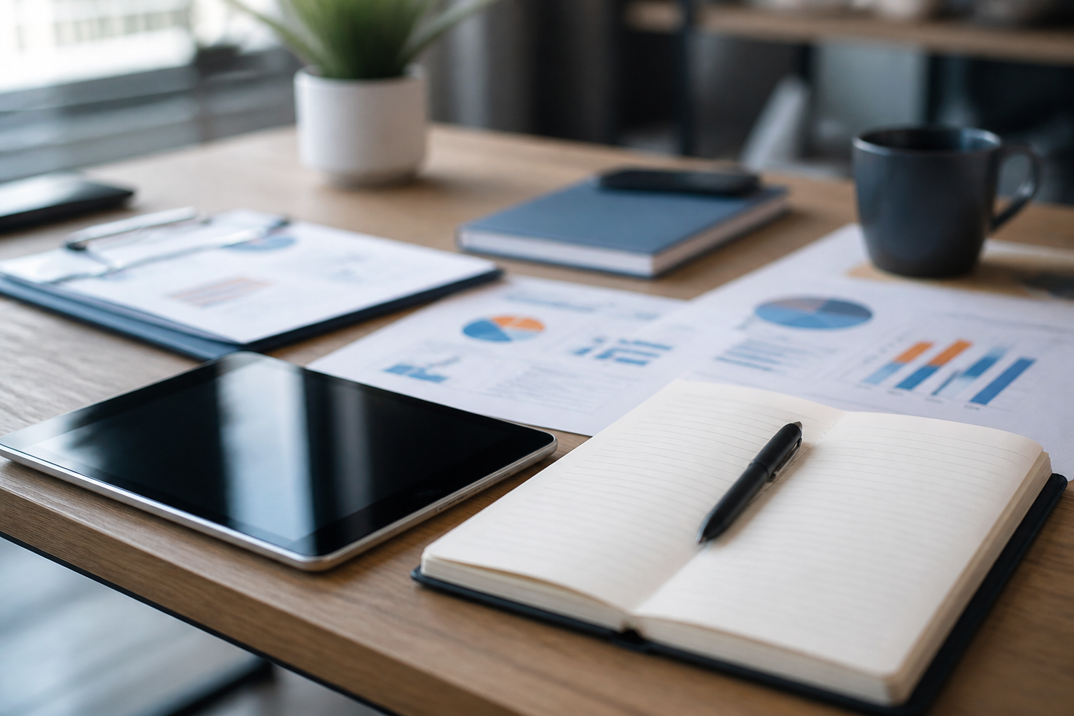 Matériel de formation management d'équipe sur un bureau : carnet et tablette