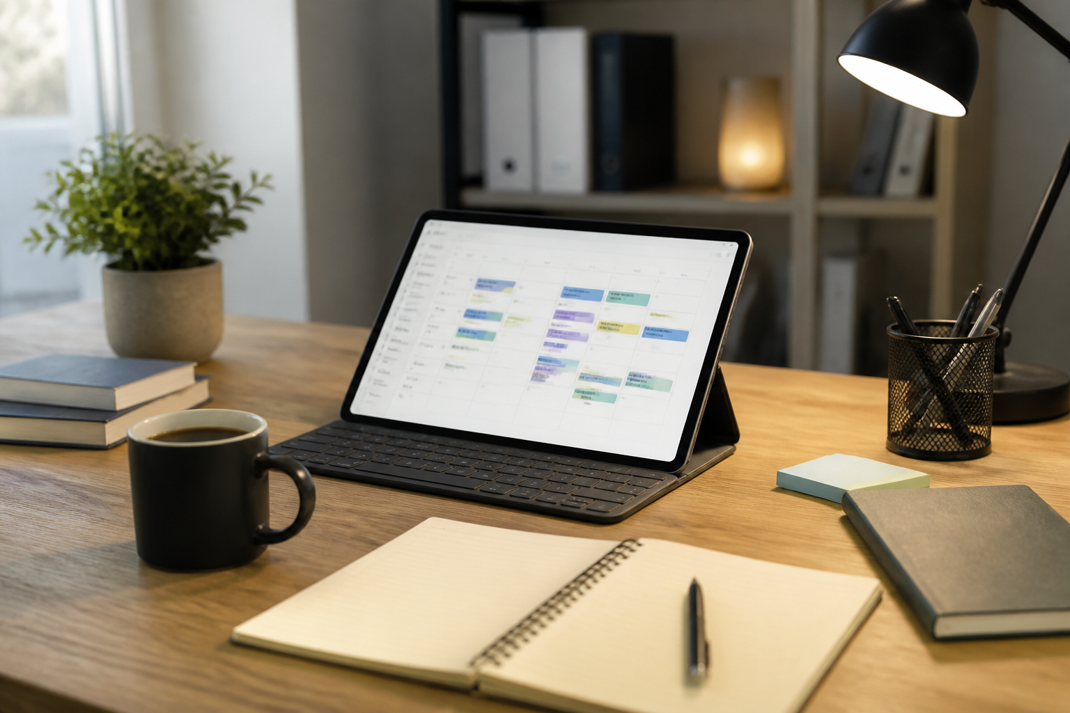 Espace de travail organisé pour préparer une formation professionnelle notariale