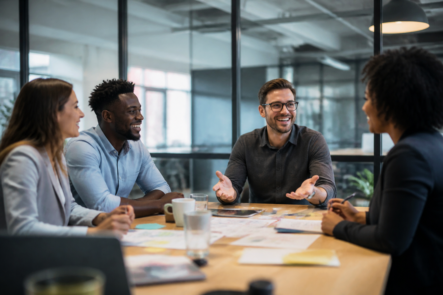 Réunion de travail de managers discutant des projets de formation