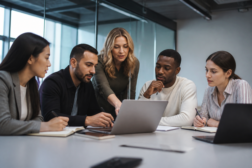 Groupe de personnes en formation professionnelle en entreprise