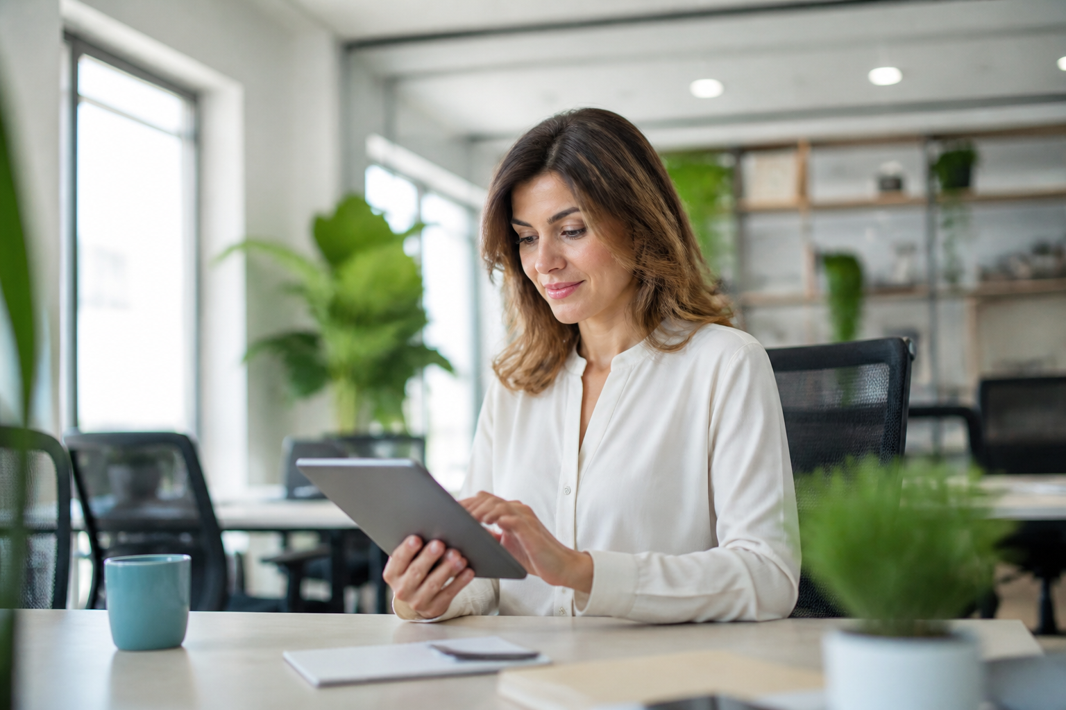 Personne consultant son compte CPF sur une tablette en bureau