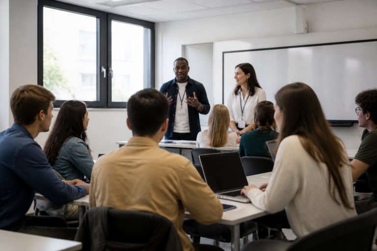 Jeunes adultes en formation initiale dans une salle de classe moderne