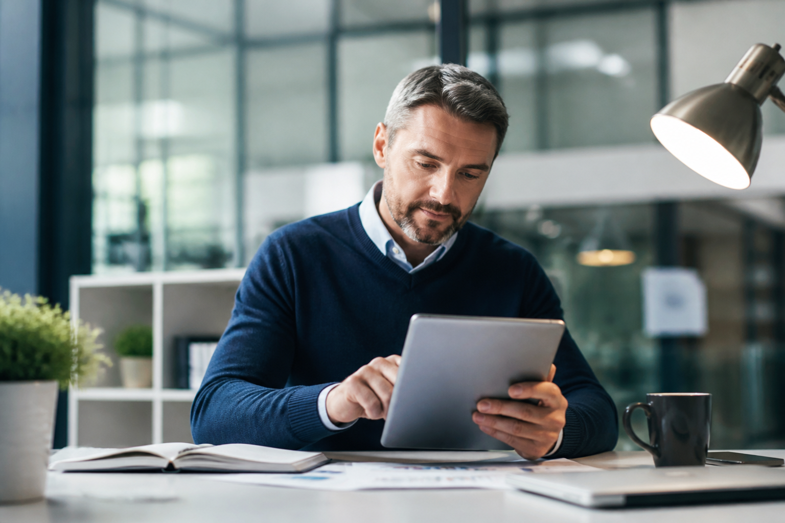Manager consultant des documents de formation sur tablette