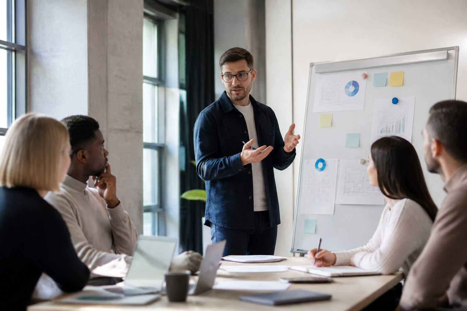 Réunion de managers discutant d'un projet de formation professionnelle