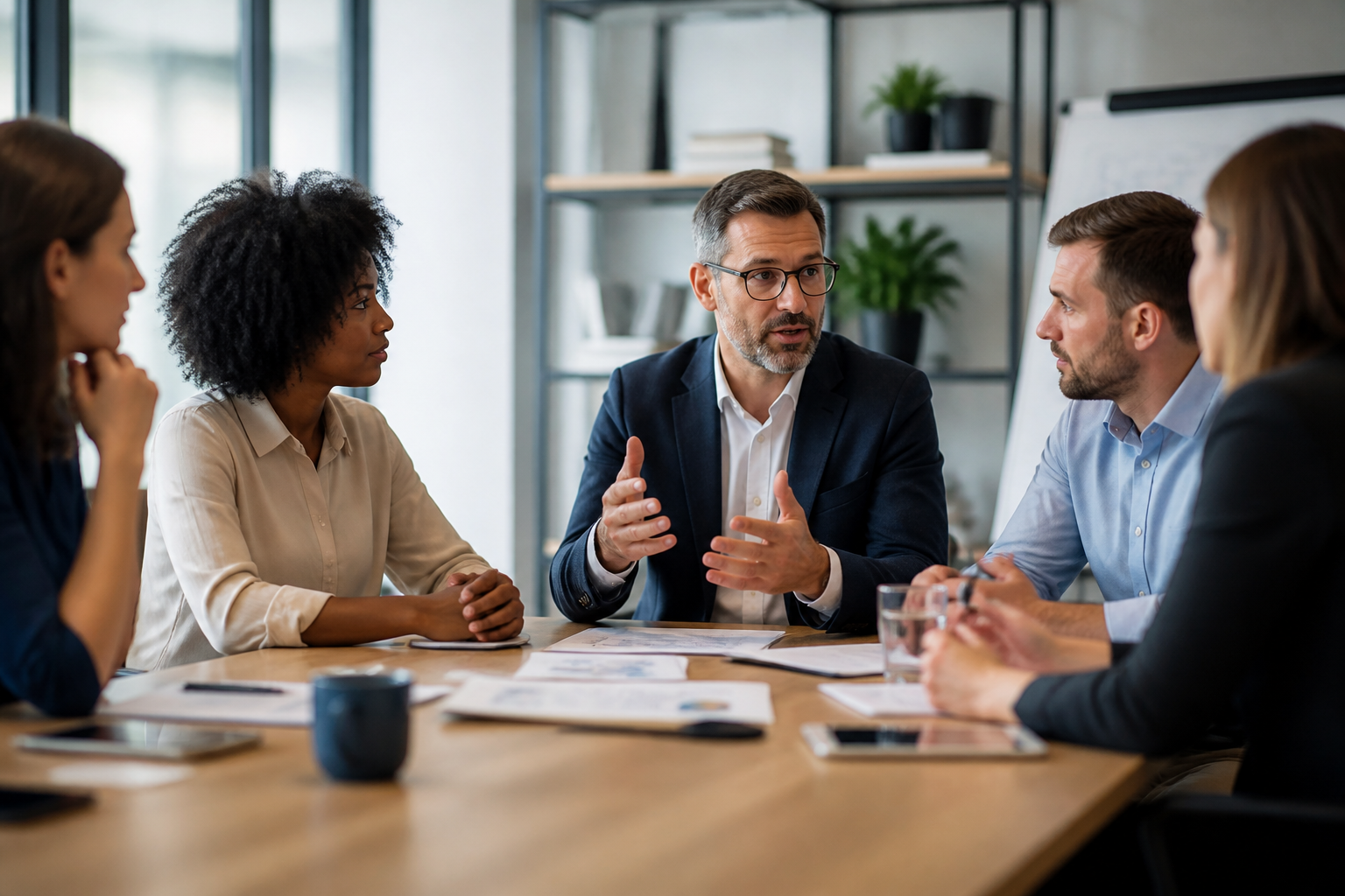 Manager discutant d’un projet de formation avec son équipe