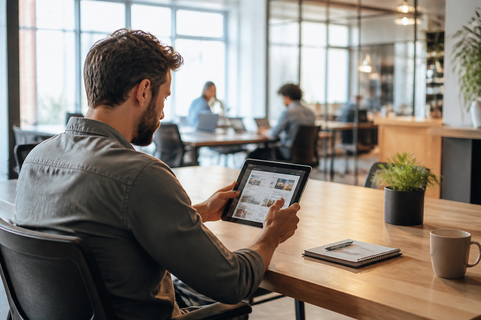 Auto-entrepreneur utilisant une tablette pour consulter son compte CPF