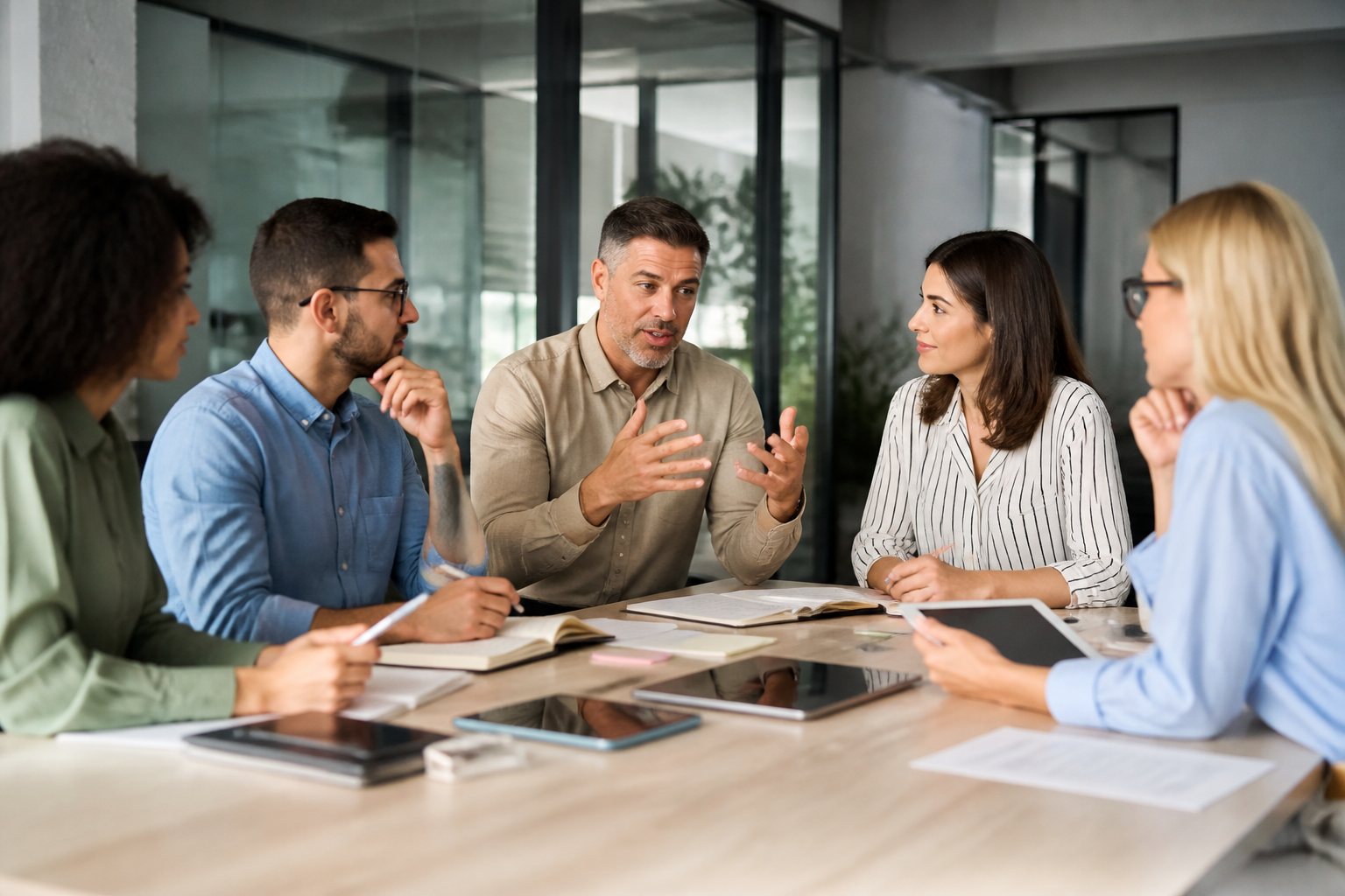 Réunion de travail sur un projet de formation professionnelle en entreprise