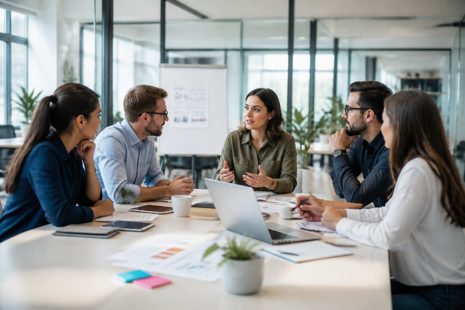 Réunion de managers et responsables RH discutant du financement de formation