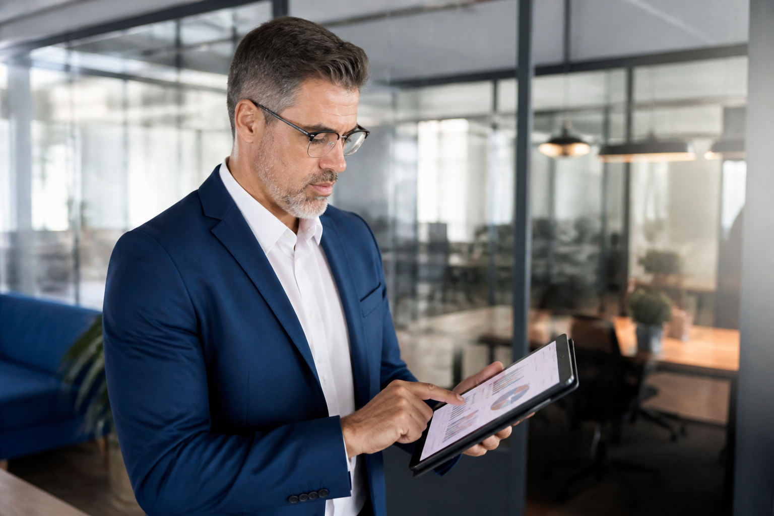 Manager utilisant une tablette pour planifier une formation CPF