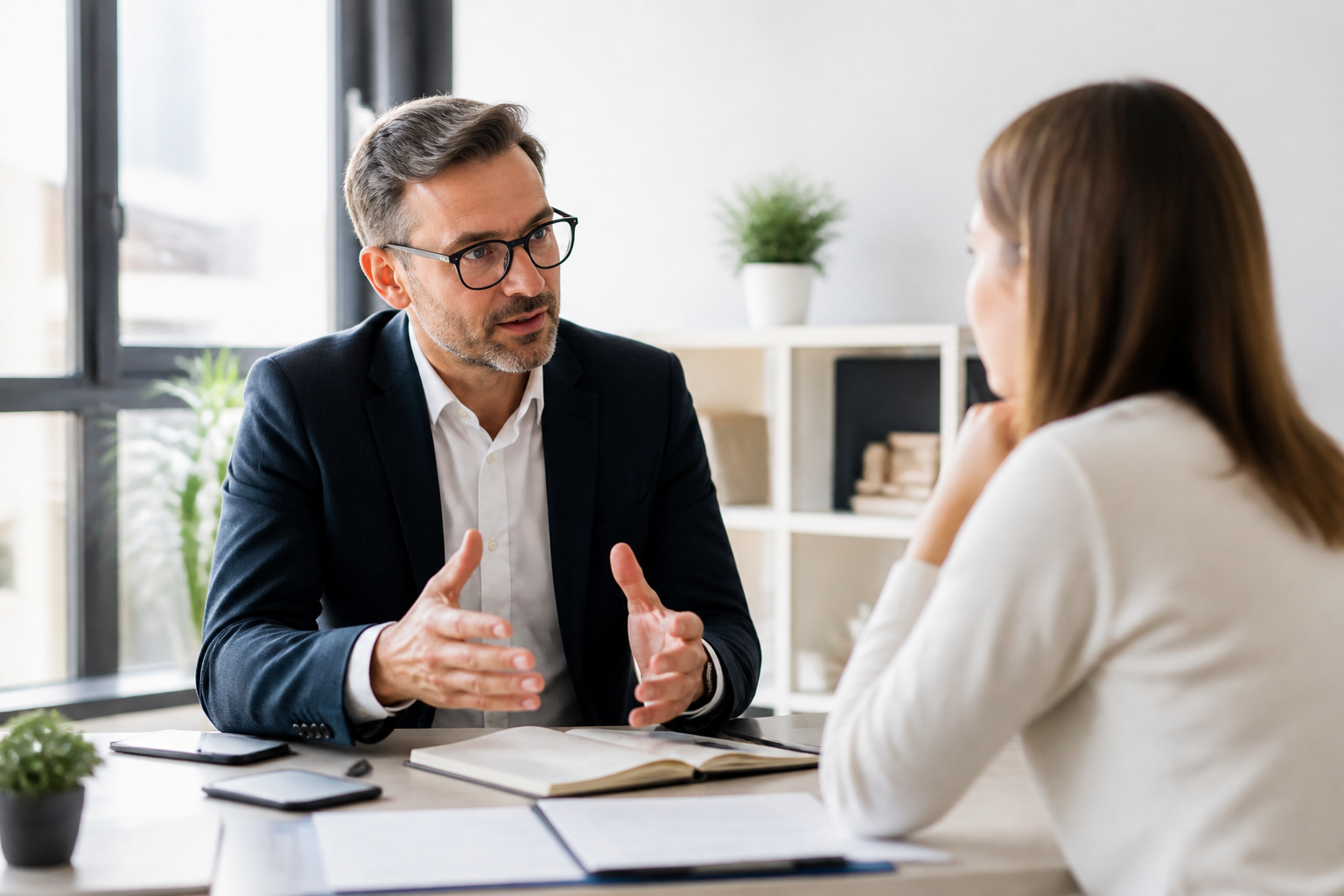 Entretien individuel lors d’un bilan de compétences avec un consultant expert