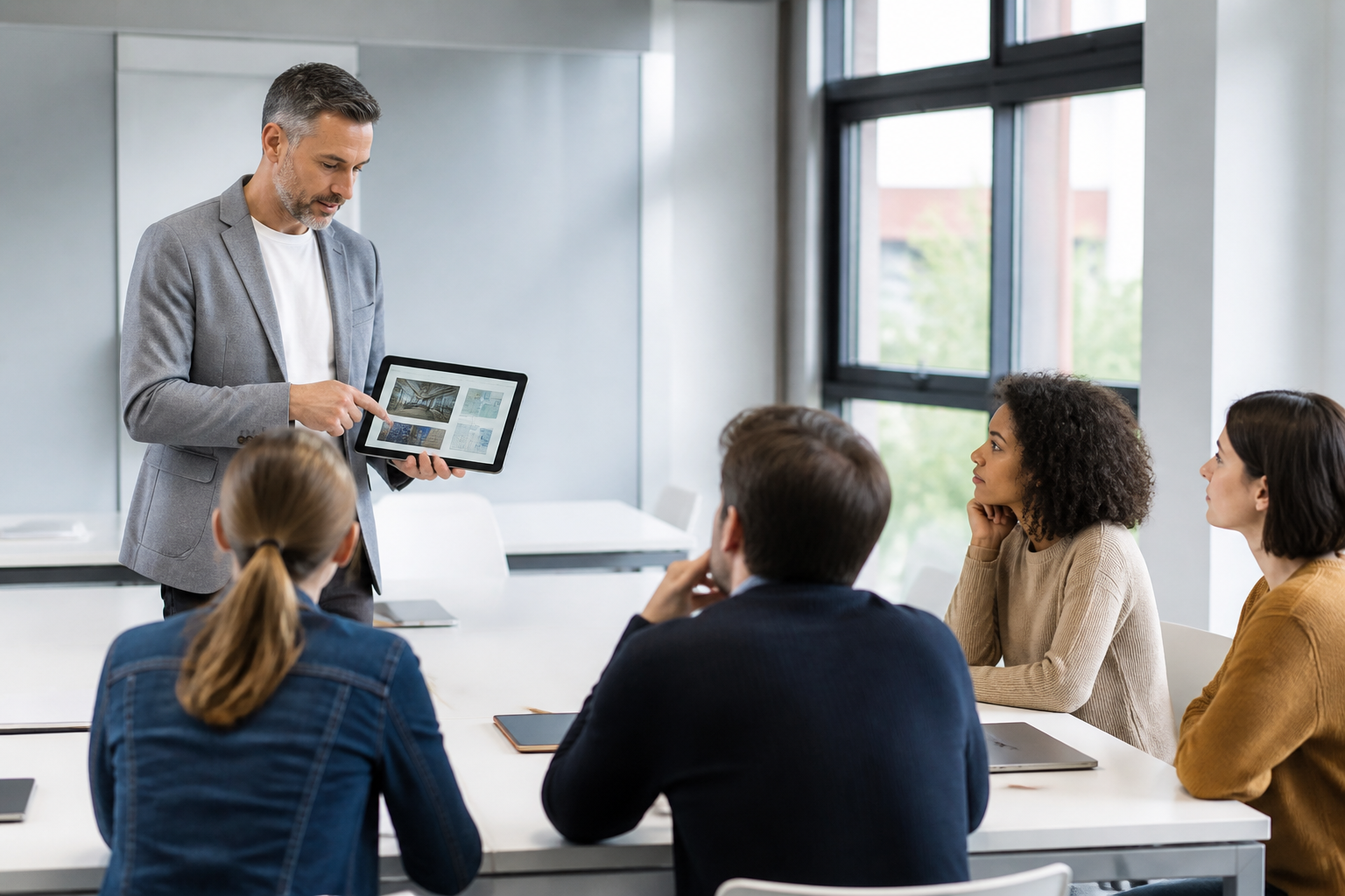 Session de formation professionnelle avec utilisation d’outils numériques
