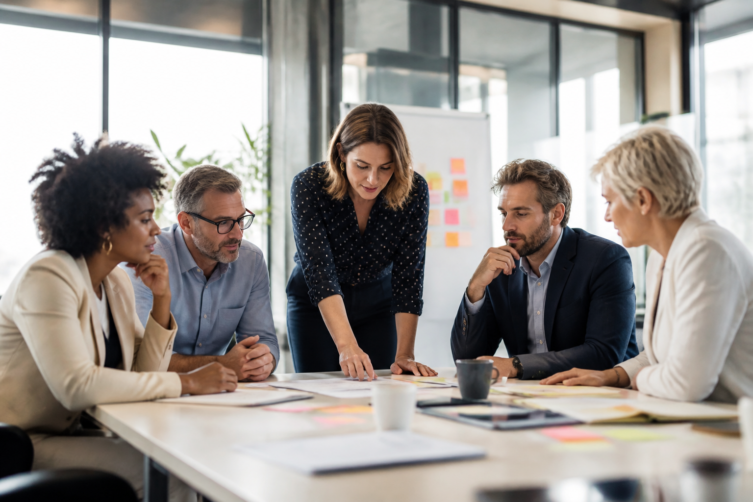 Réunion de managers en travail collaboratif pour compétences