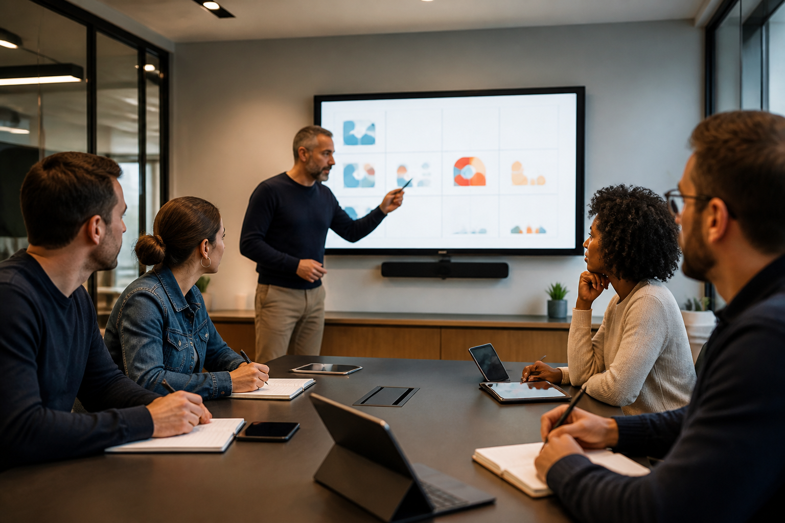 Atelier de formation avec formateur et participants en environnement professionnel