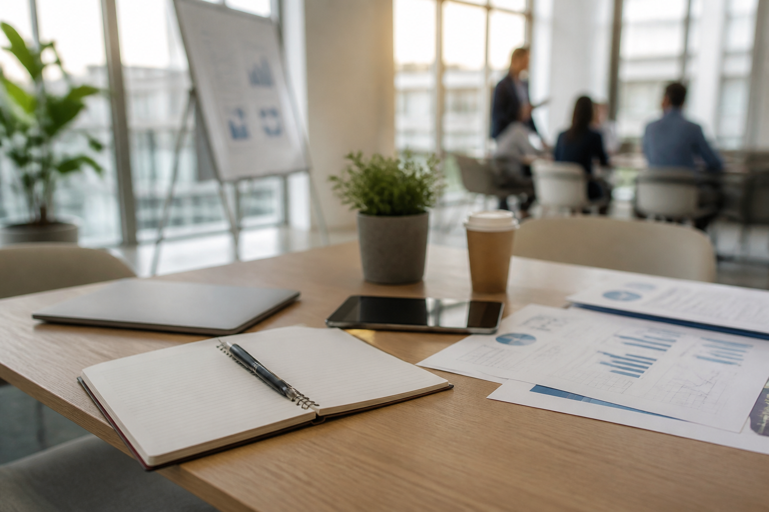 Espace de travail avec supports de formation professionnelle et matériel de bureau