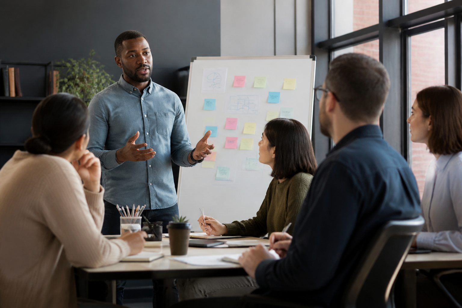 Atelier de formation en entreprise avec un formateur
