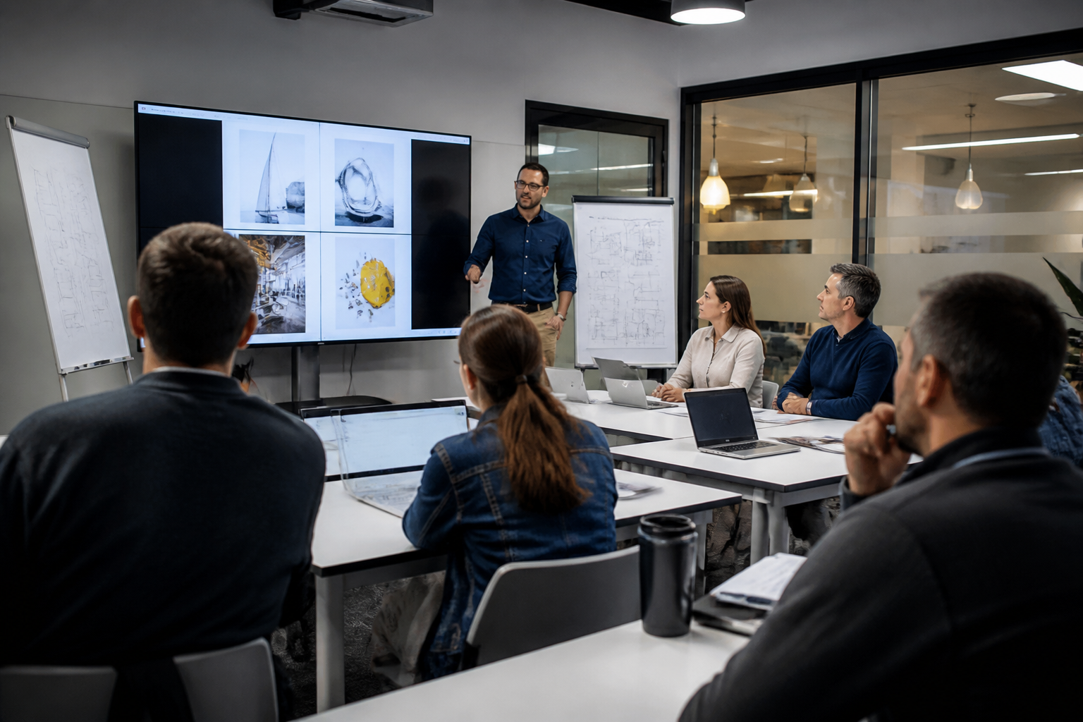 Groupe en formation professionnelle lors d'un atelier collaboratif