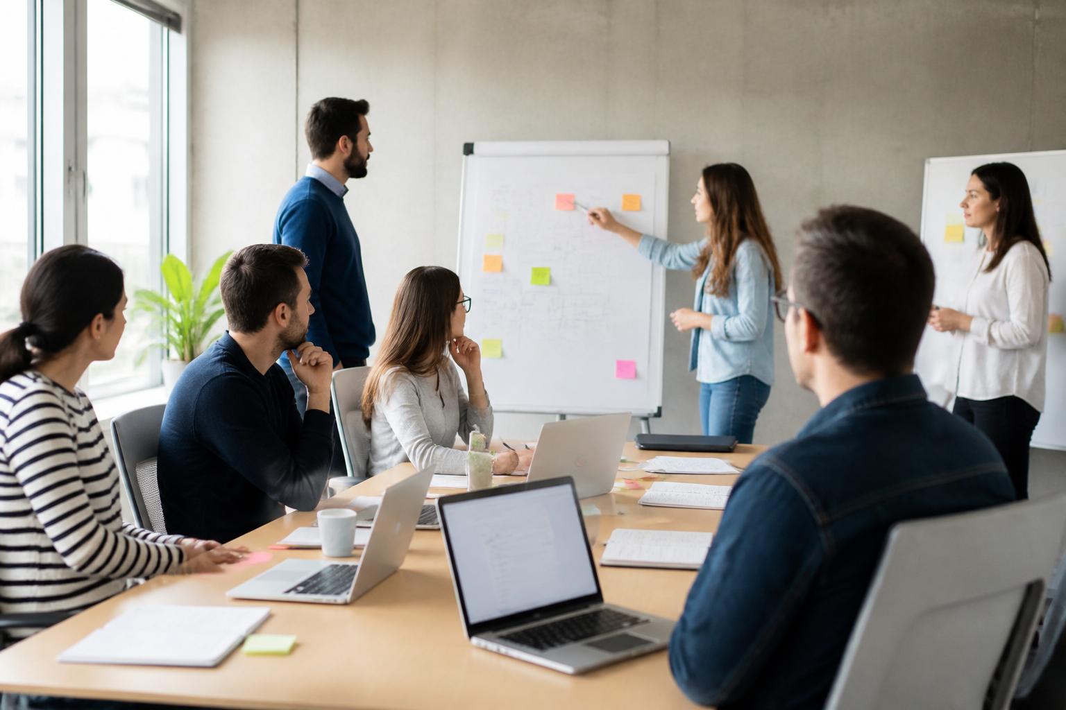 Participants à un atelier de formation professionnelle avec outils numériques
