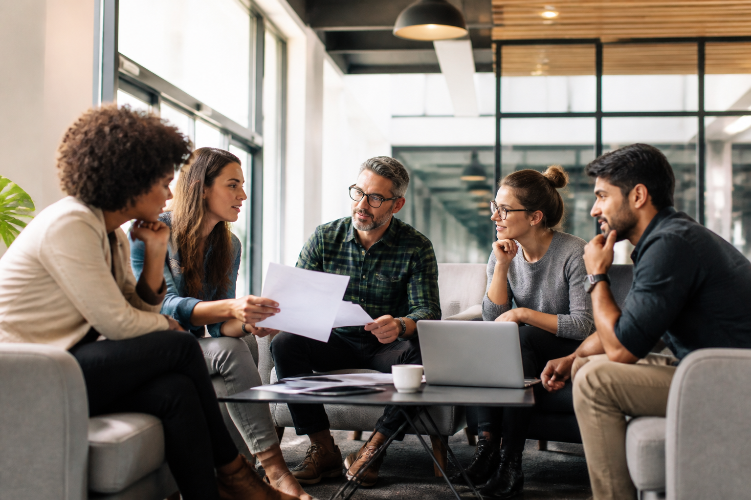 Équipe en réunion de travail pour préparer un projet de formation
