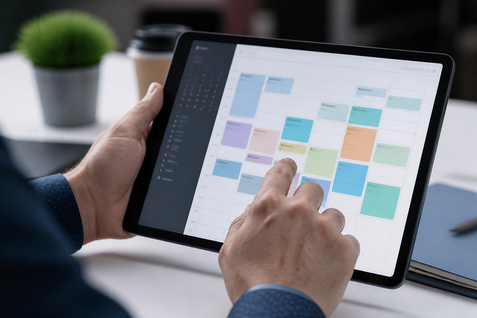 Tablette numérique montrant un planning de formation professionnelle
